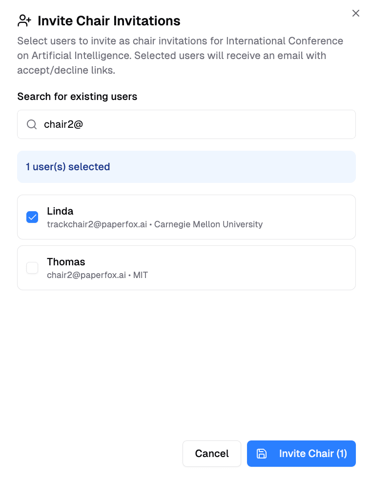 Chair Invitation Modal