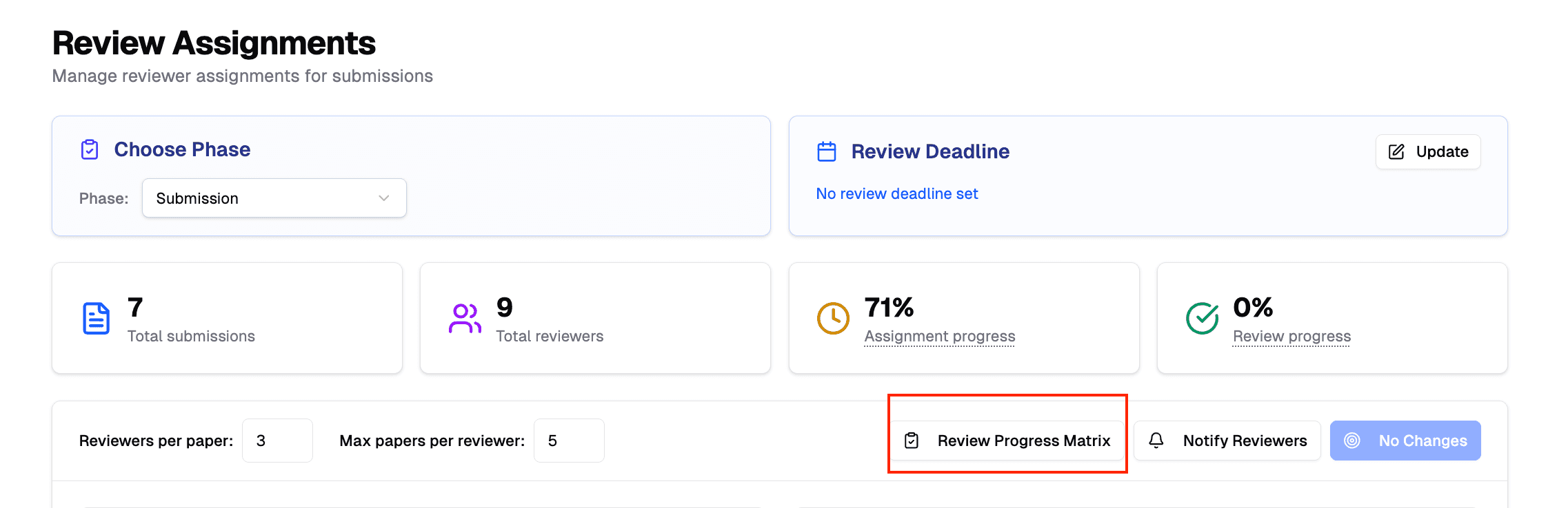 Click Review Progress Matrix