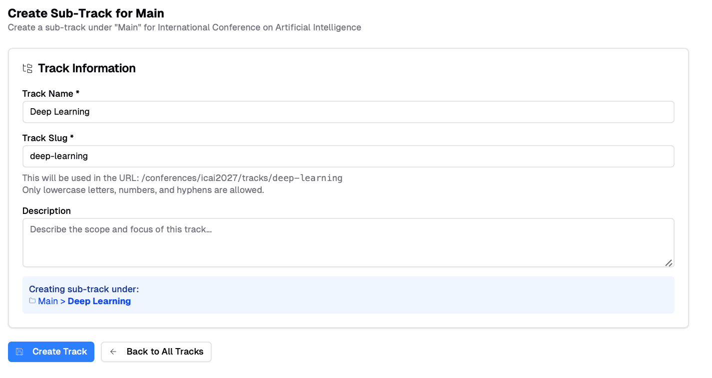 Create Sub-Track Form