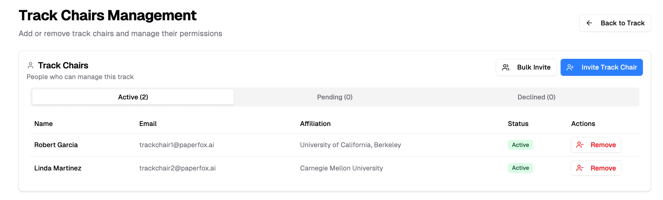 Invite Track Chair Interface