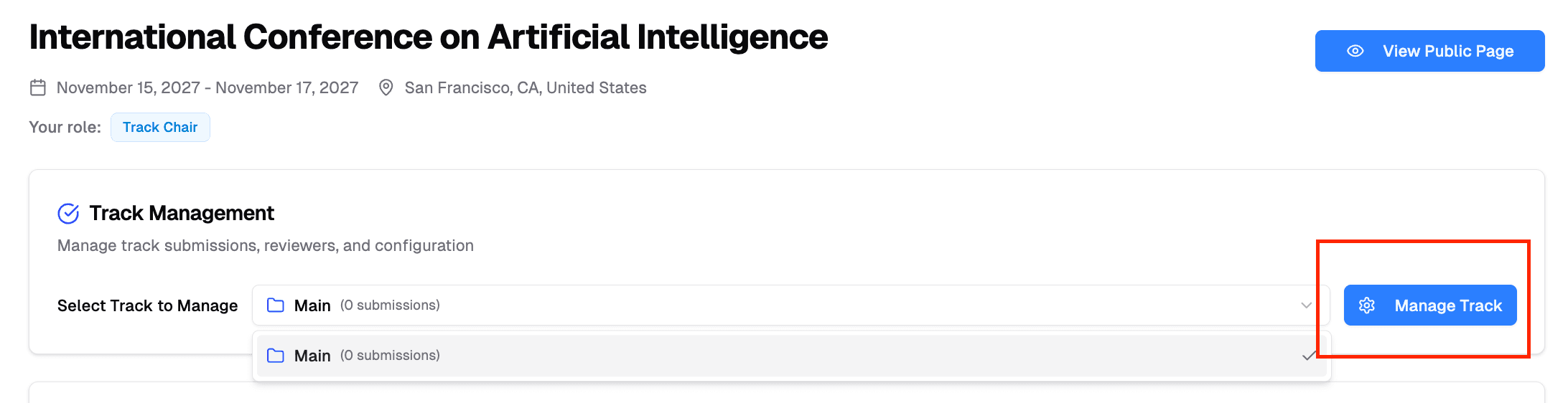 Manage Track Interface