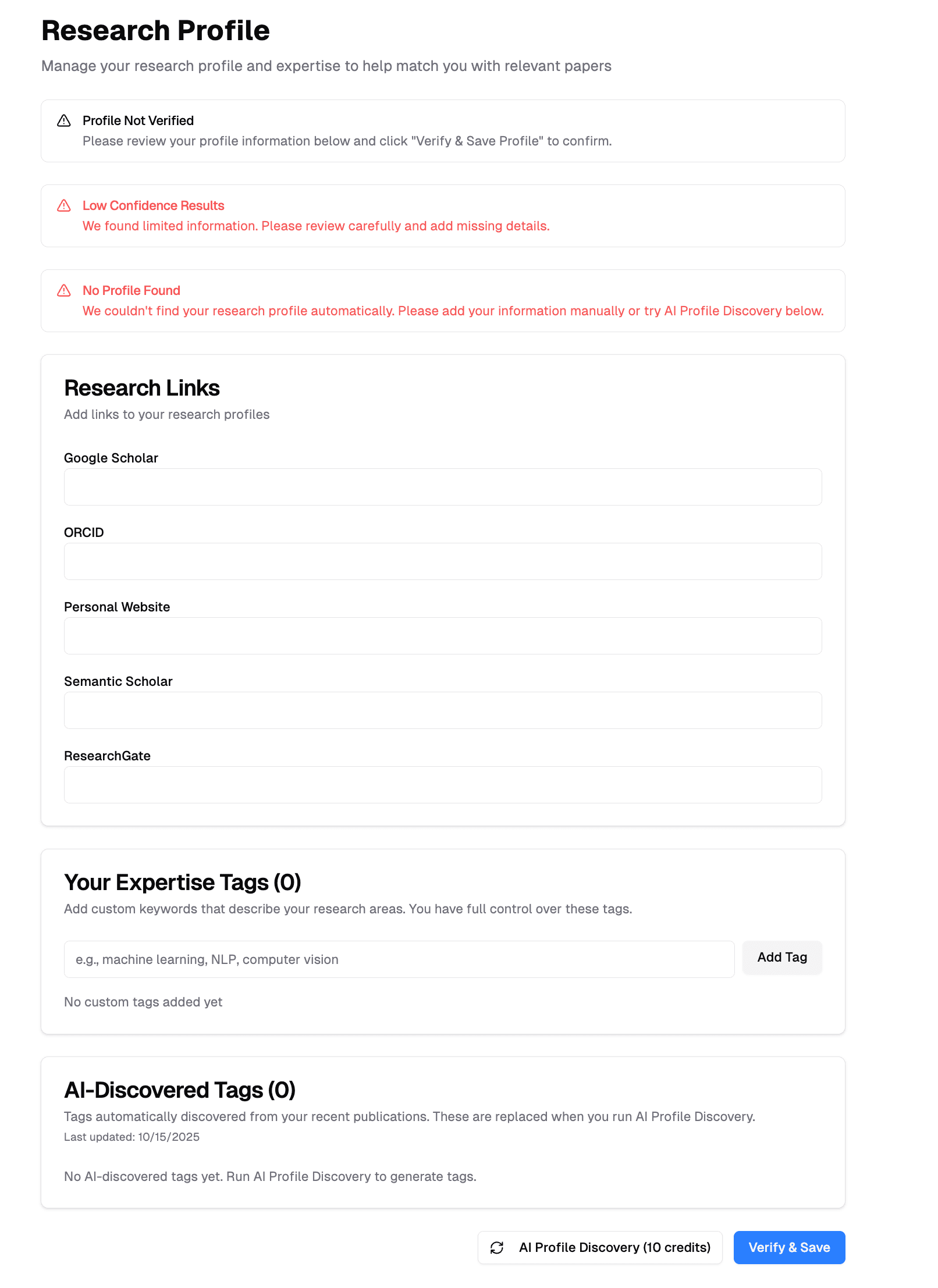 Profile Not Found Result