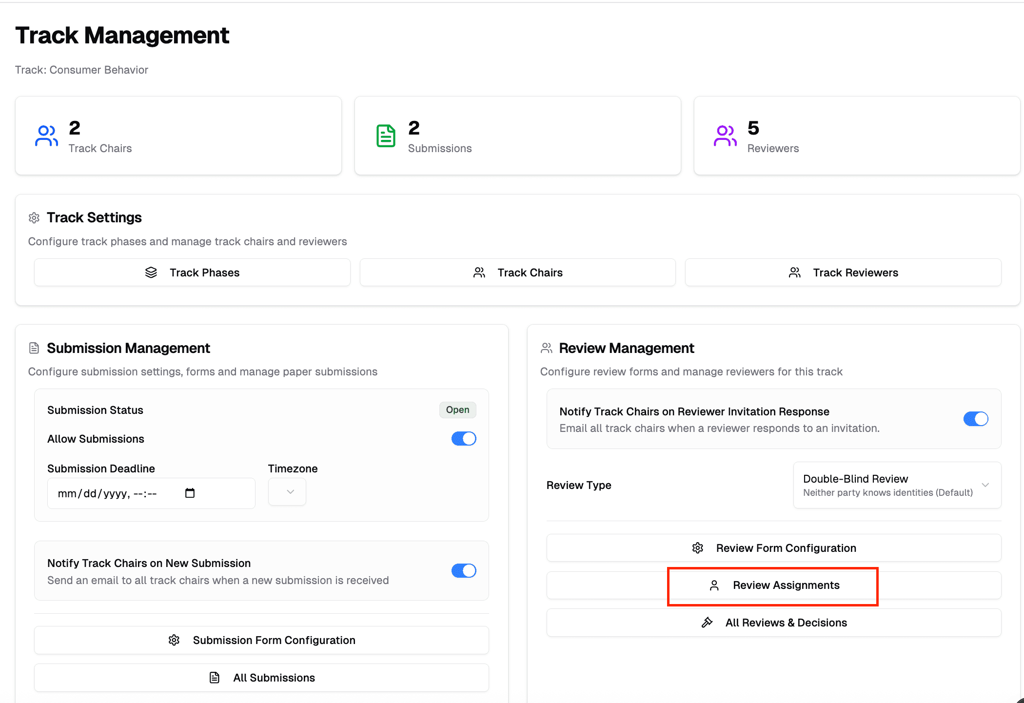 Review Assignments Interface