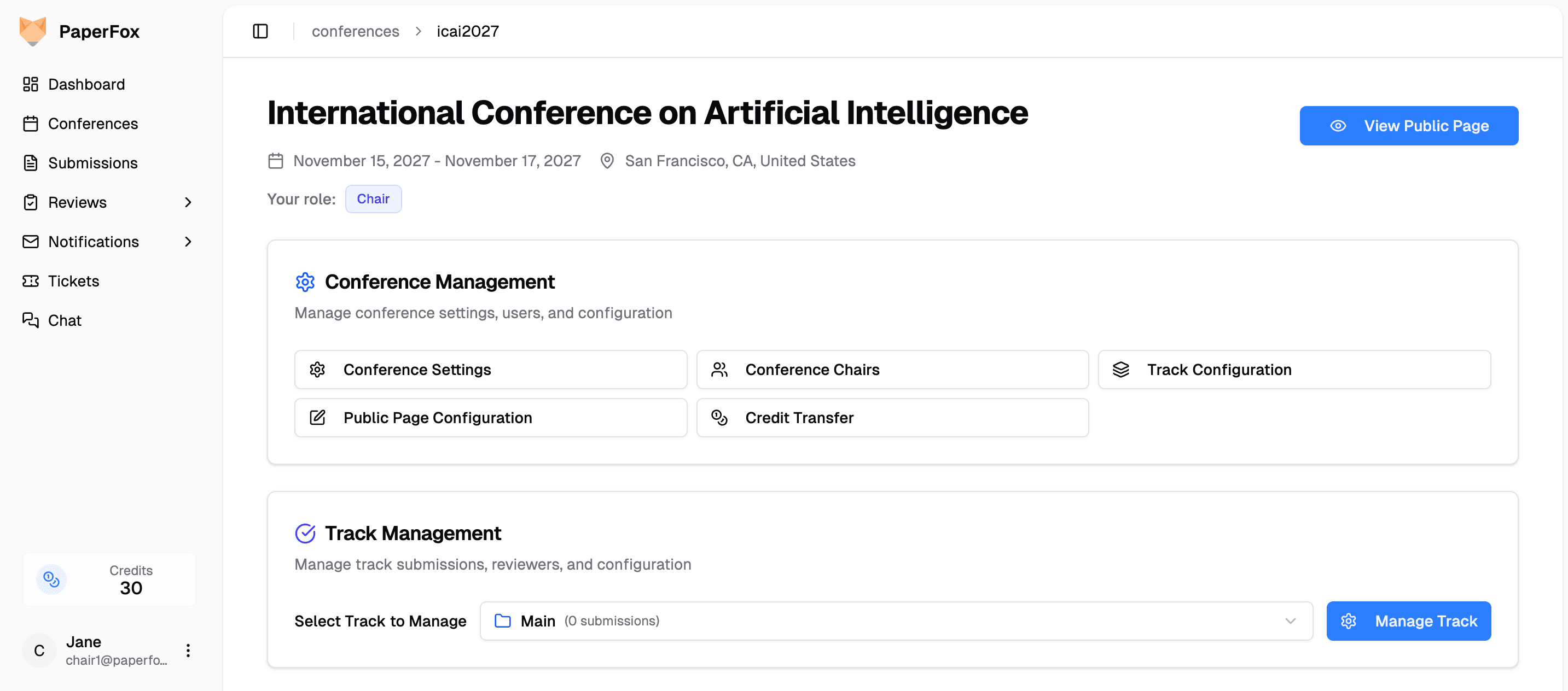 PaperFox Conference Dashboard