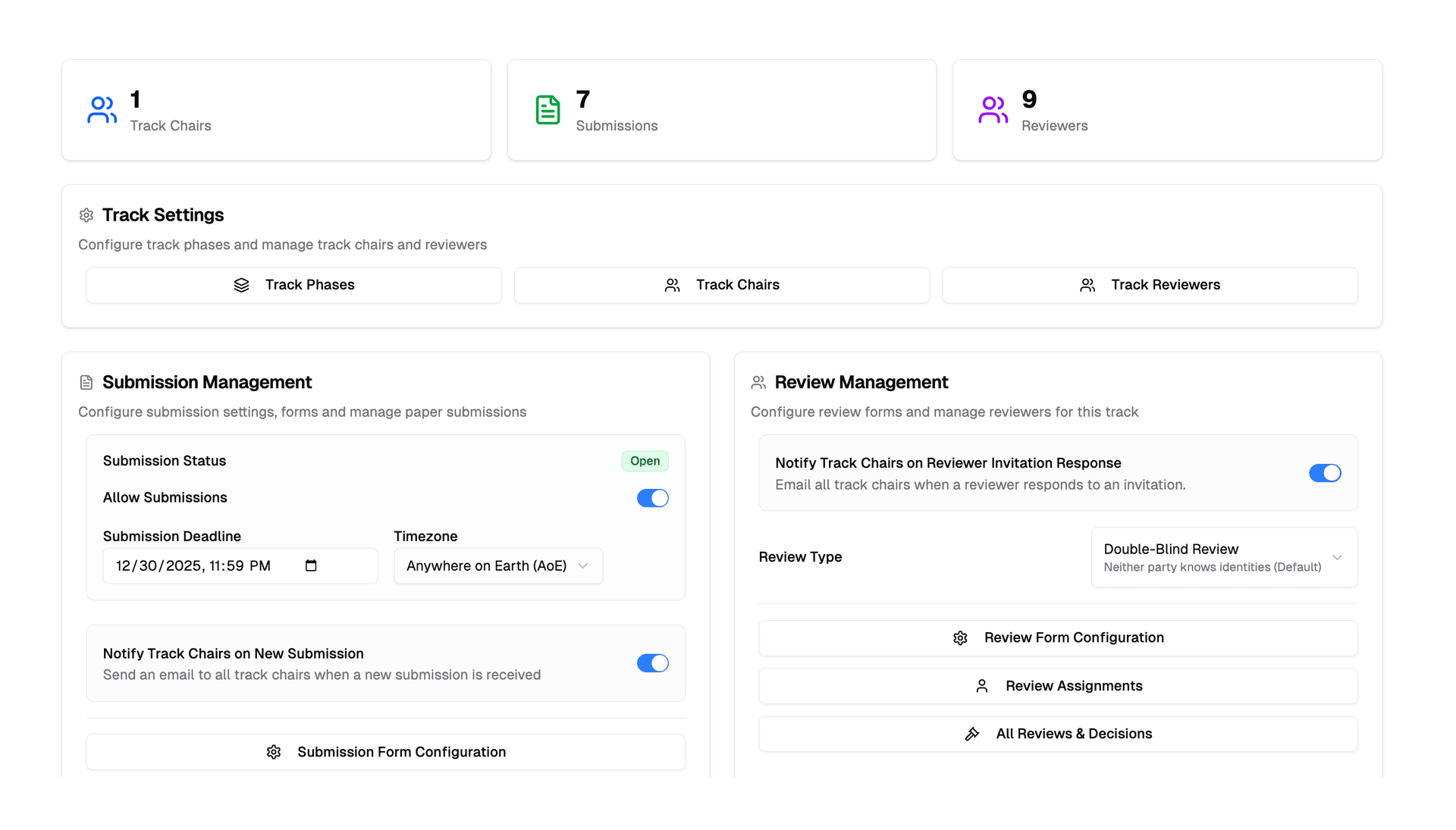 Screenshot of PaperFox peer review management dashboard