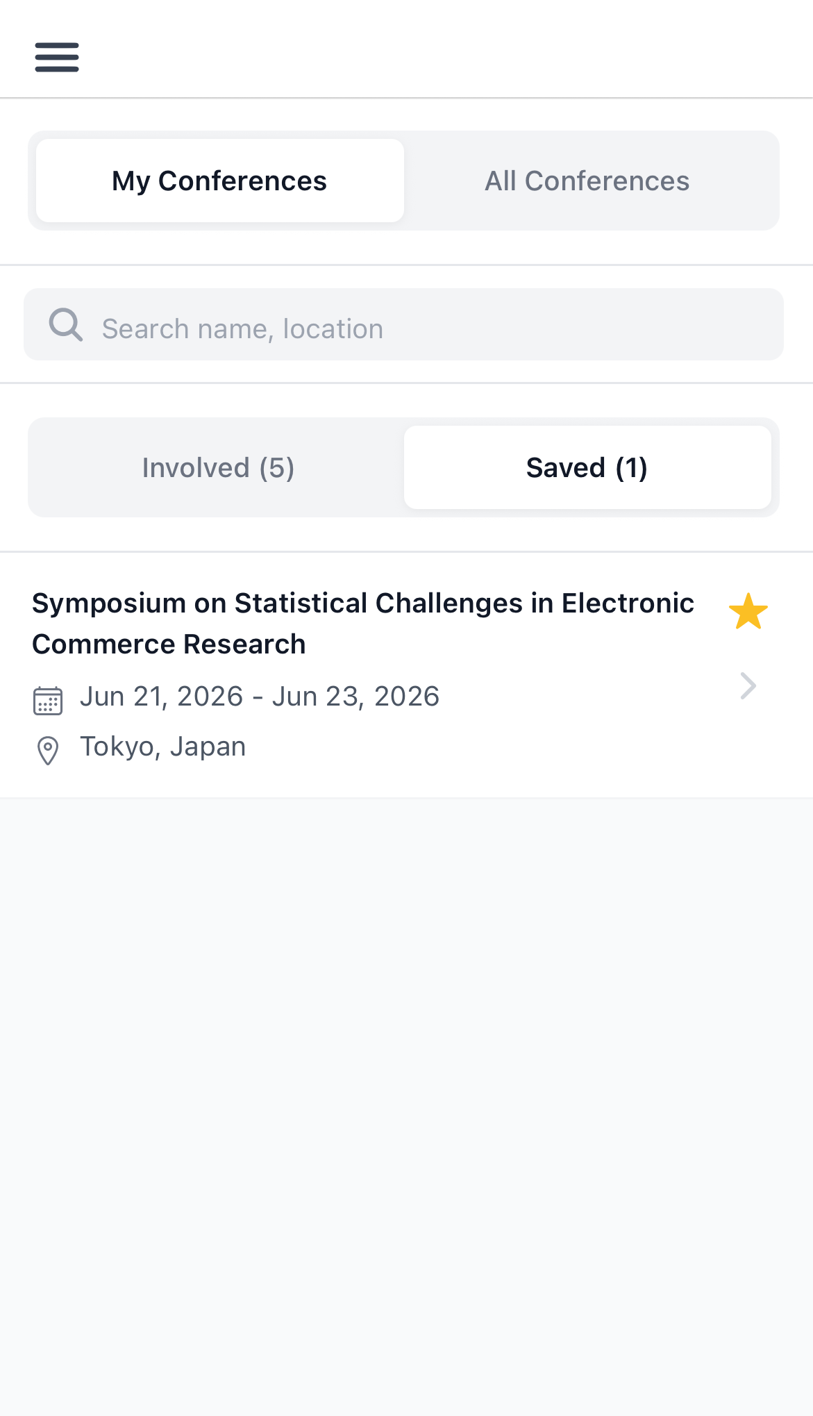 My Conferences - Saved Tab